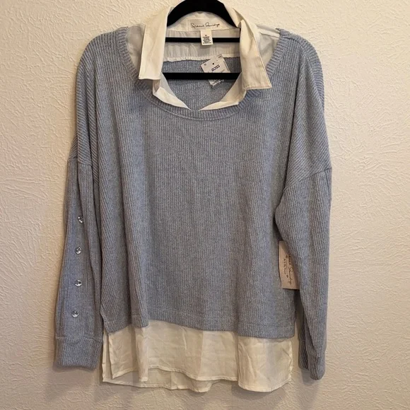 💎💎💎BOGOHO 💎💎💎Women's Blue Sweater with White Collar-XL - Picture 6 of 11